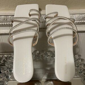 Azalea Wang "Last to Leave" Rhinestone Flat Sandal - White - Size 7.5